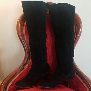 BLACK FABRIC OVER THE KNEE BOOTS